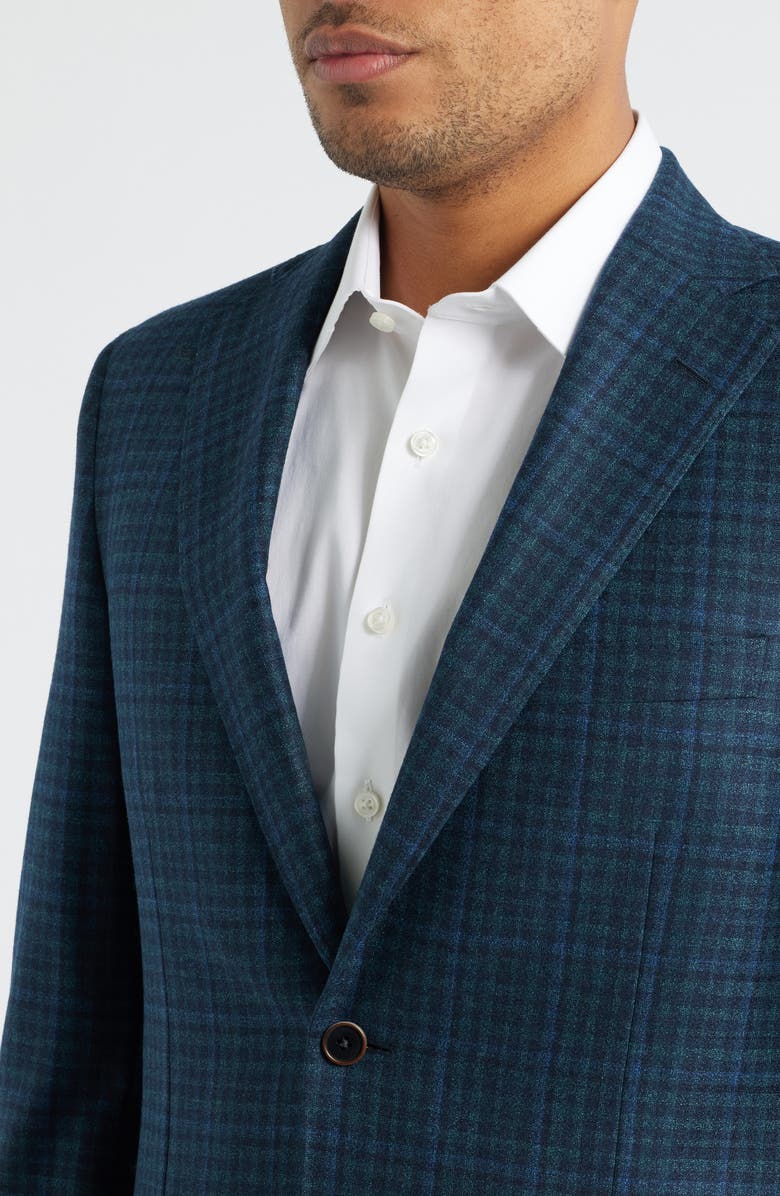 Heritage Gold Milano Contemporary Fit Green Check Super 130s Wool Sport Coat, Alternate, color, Green