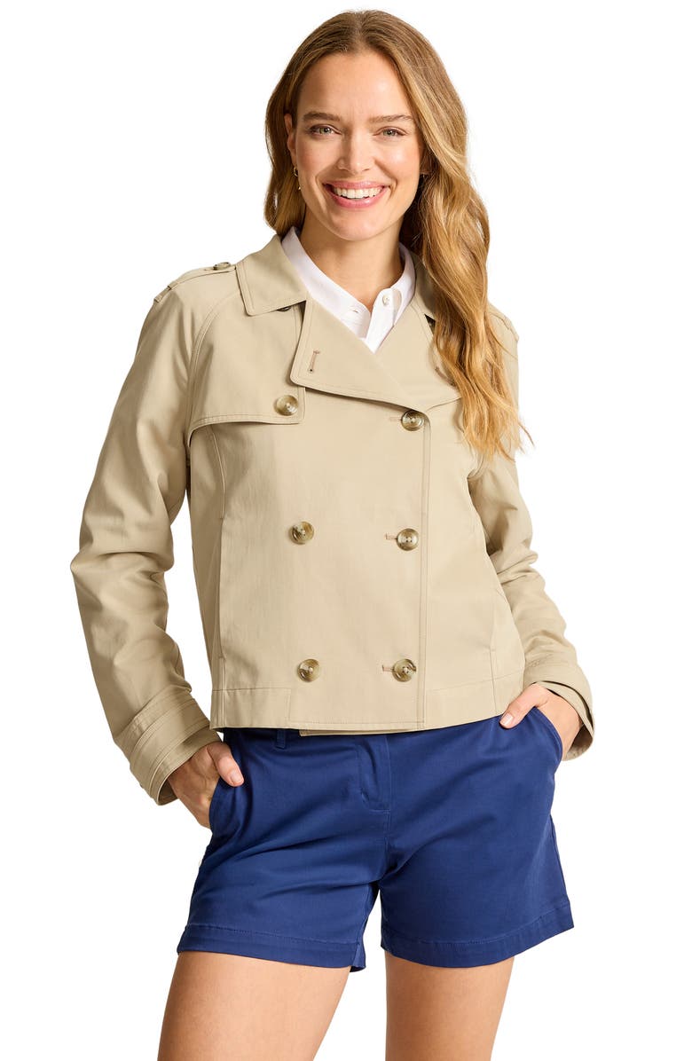 Tommy Bahama Crop Double Breasted Trench Coat, Alternate, color, Twill