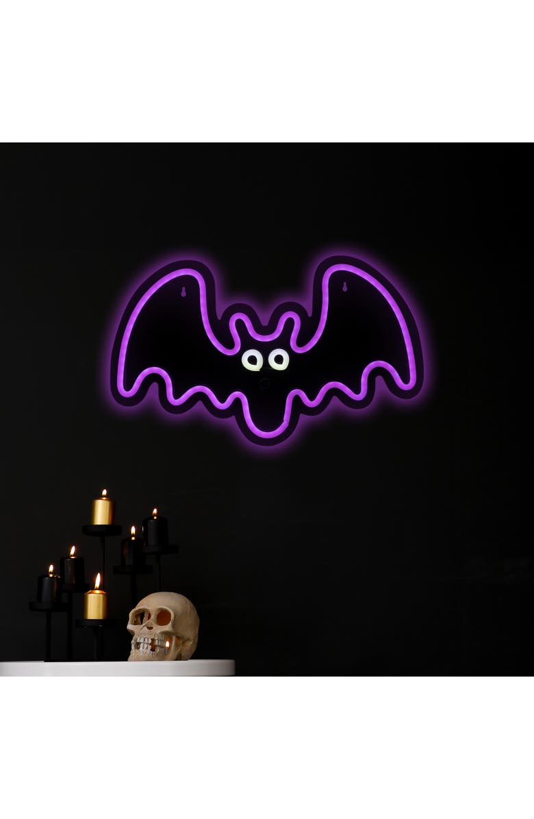 Northlight LED Neon Lighted Halloween Bat Wall or Window Decoration - 15" - Purple, Alternate, color, Purple