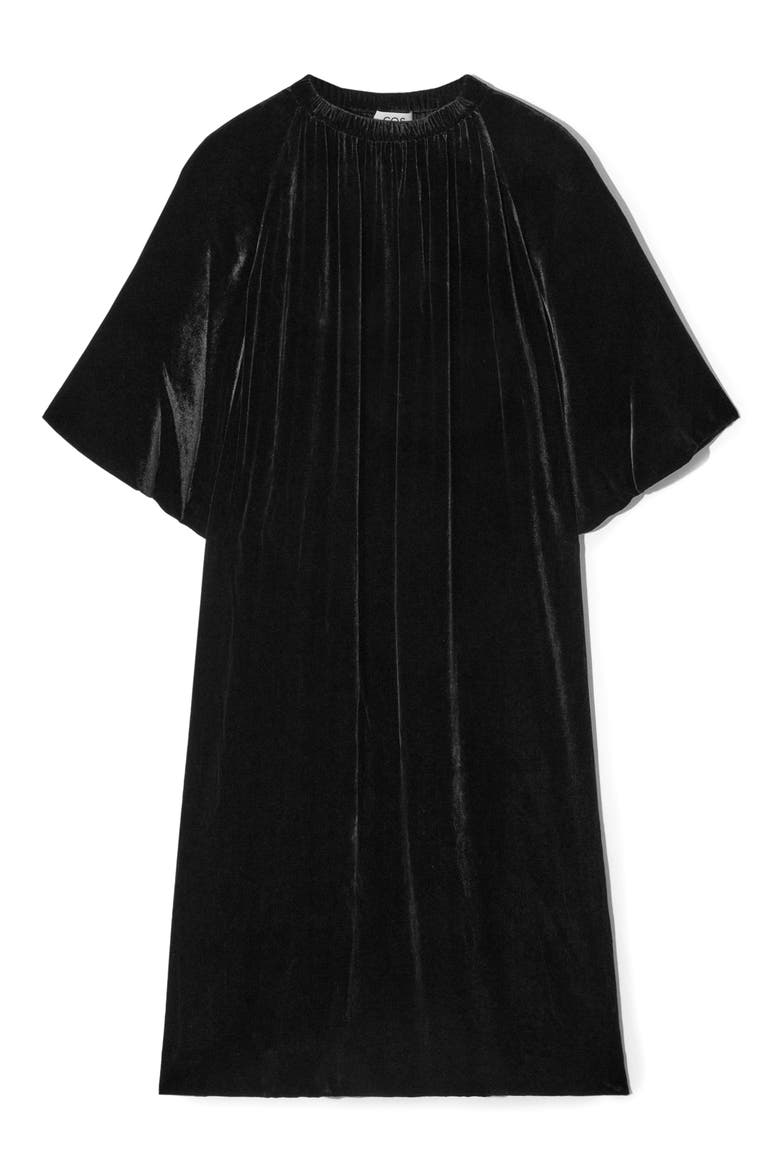 Pleated Velvet Dress, Alternate, color, BLACK DARK