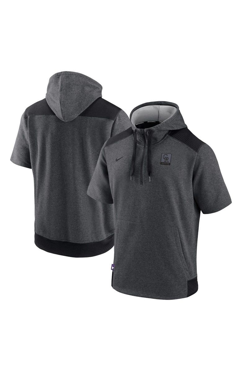 Nike Men's Nike Heathered Charcoal/Black Colorado Rockies Authentic Collection Dry Flux Performance Quarter-Zip Short Sleeve Hoodie, Main, color,