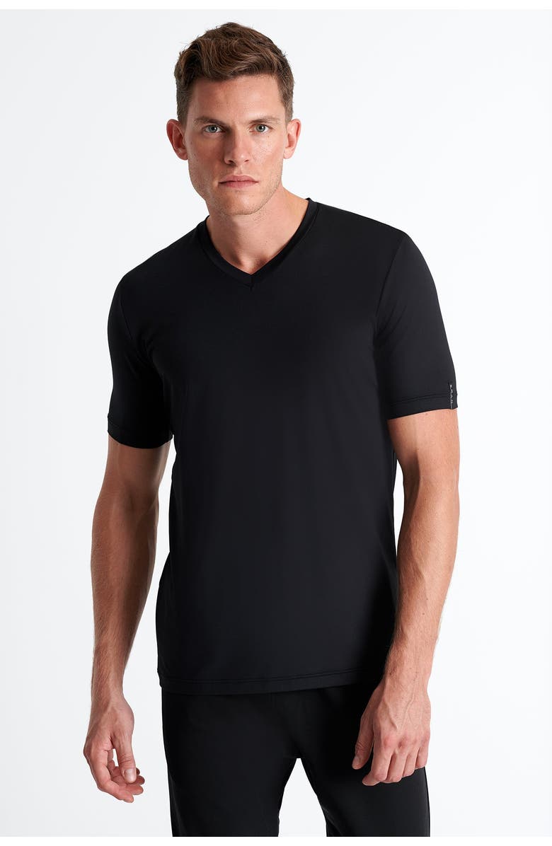 SHAN Microfiber V-neck T-shirt, Alternate, color, Black