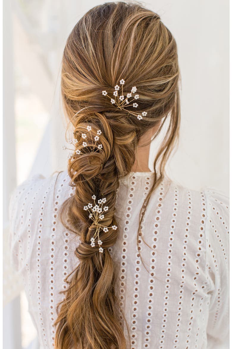 Gracie Set of 3 Imitation Pearl Hair Pins, Alternate, color, GOLD