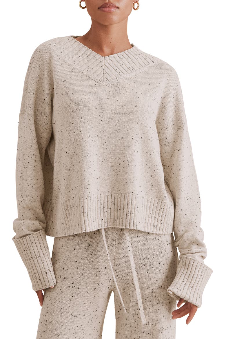 Haven Tweedy V-Neck Sweater, Main, color, PALE OAK BEIGE HEATHER