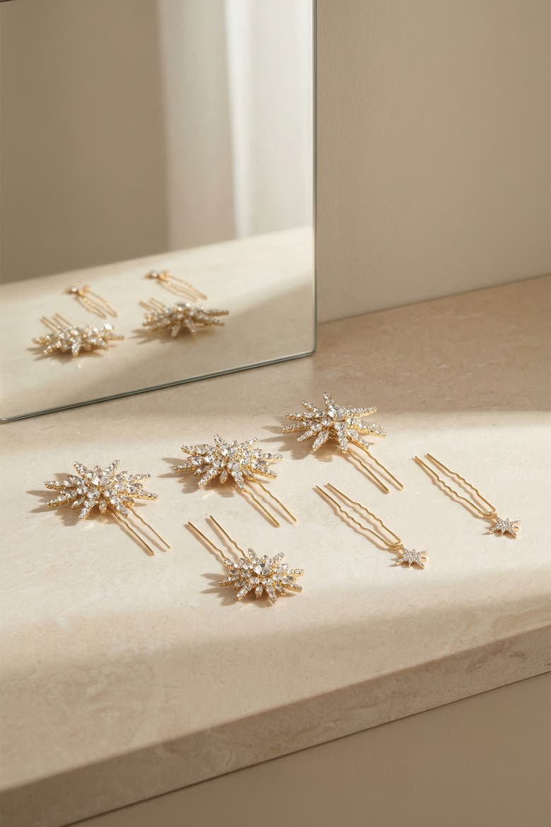 Celeste Crystal U Hair Pins - Set of 6 - Gold, Alternate, color, Gold