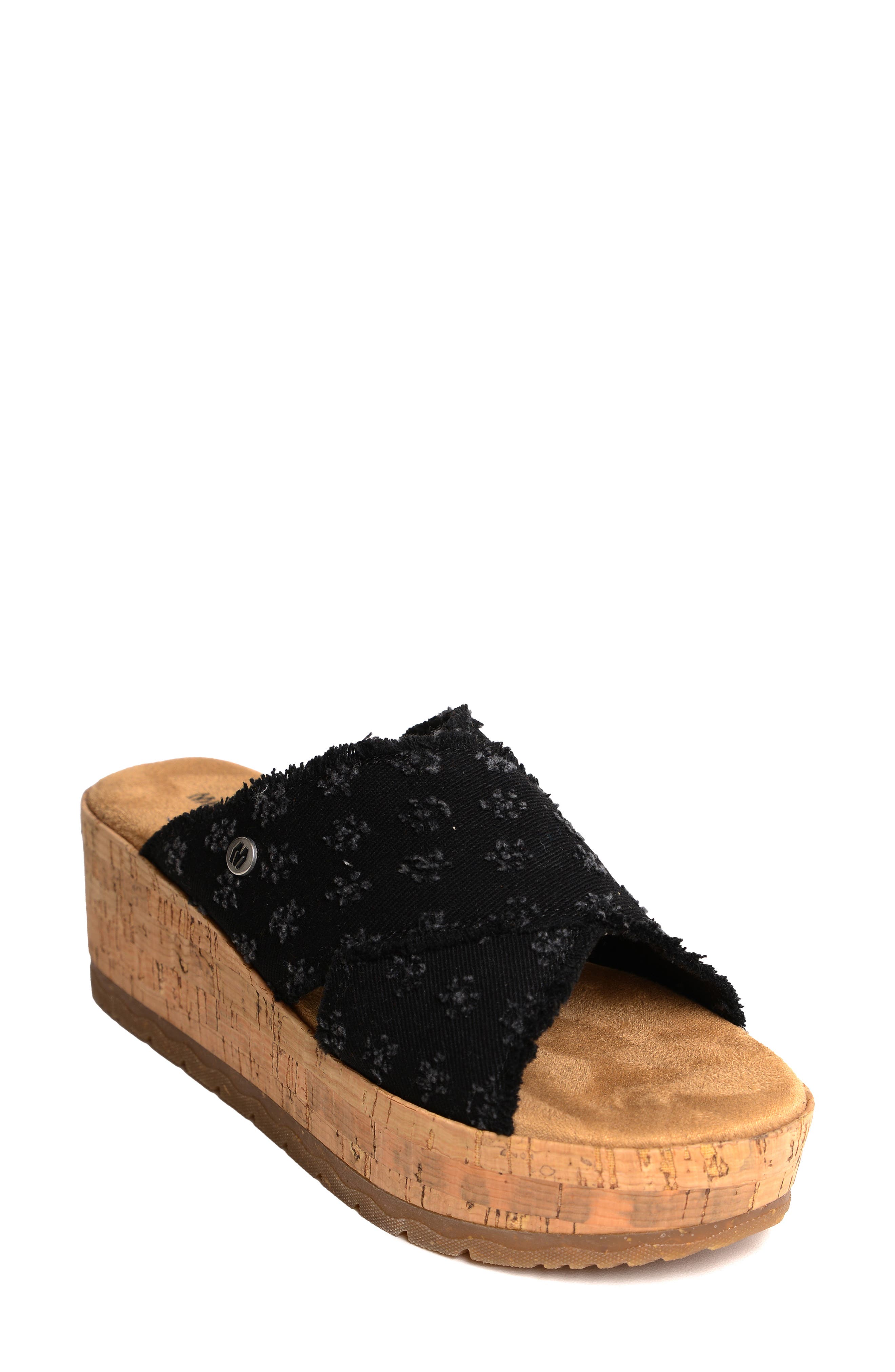 Posey Platform Wedge Slide Sandal, Main, color, BLACK DISTRESSED DENIM