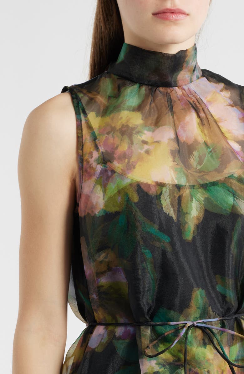 Julia Jordan Tie Neck Organza Cocktail Dress, Alternate, color, Black Multi