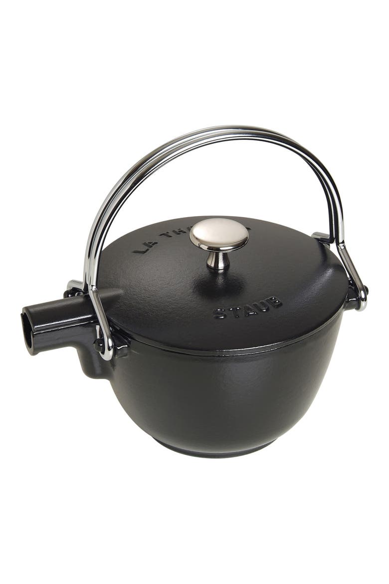 1-Quart Enameled Cast Iron Tea Kettle, Main, color, MATTE BLACK