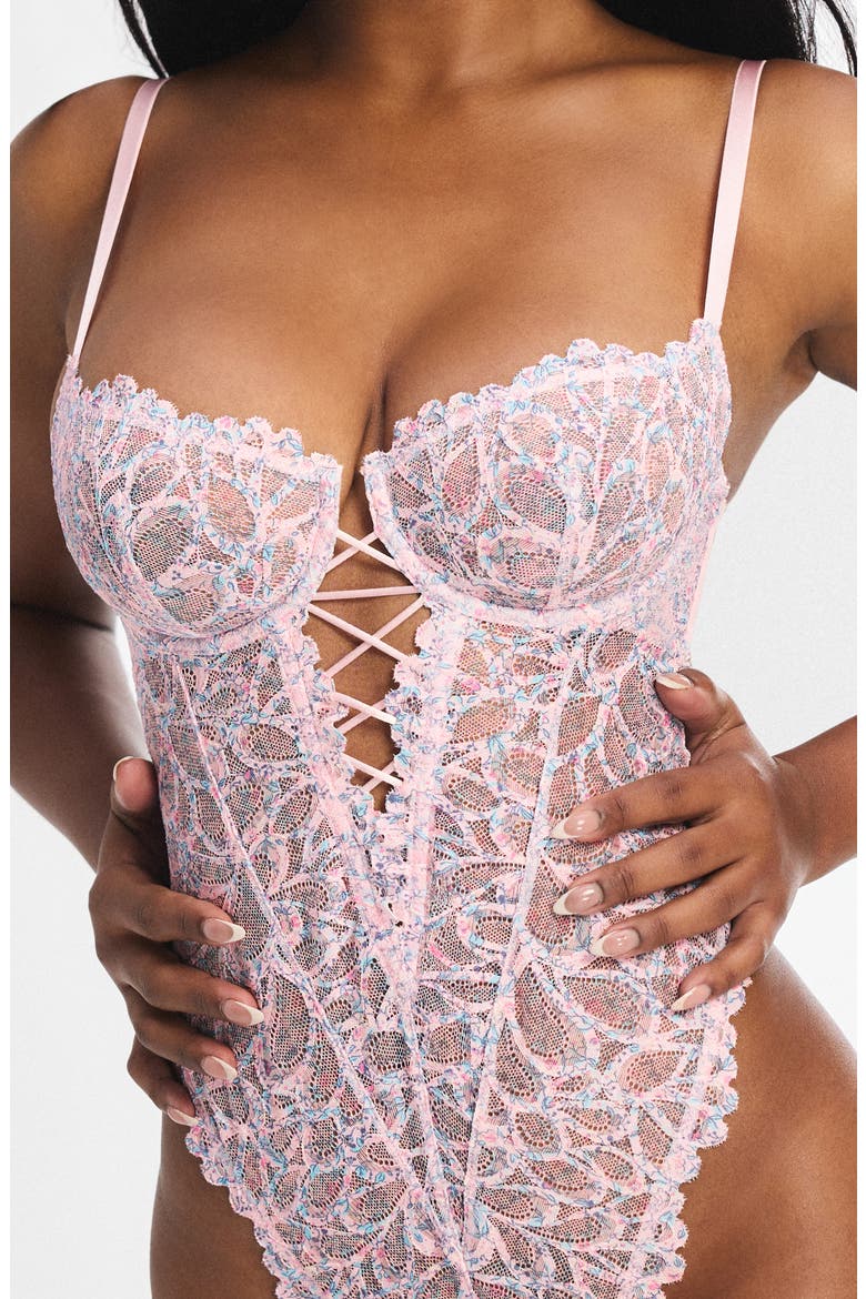 Savage Not Sorry Sheer Lace Teddy, Alternate, color, PINK CHERRY BLOSSOM POP