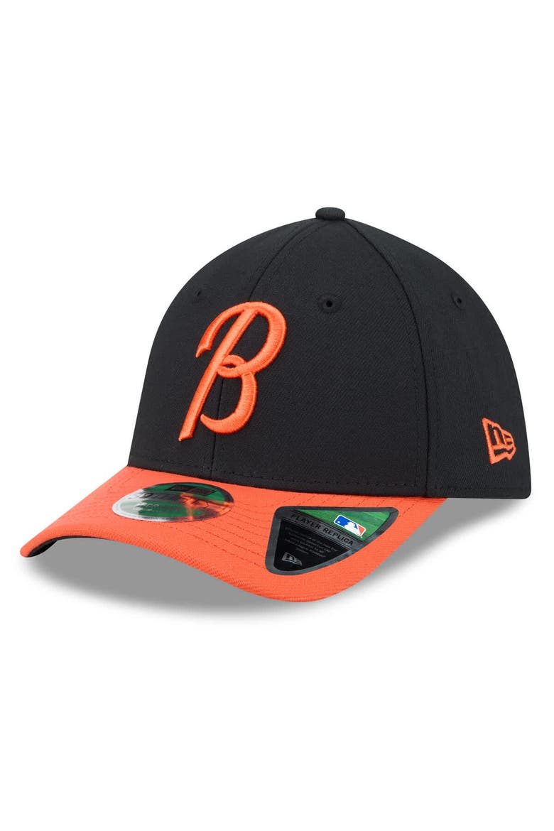 Men's New Era  Black/Orange Baltimore Orioles Player Replica 39THIRTY Flex Hat, Main, color, Black