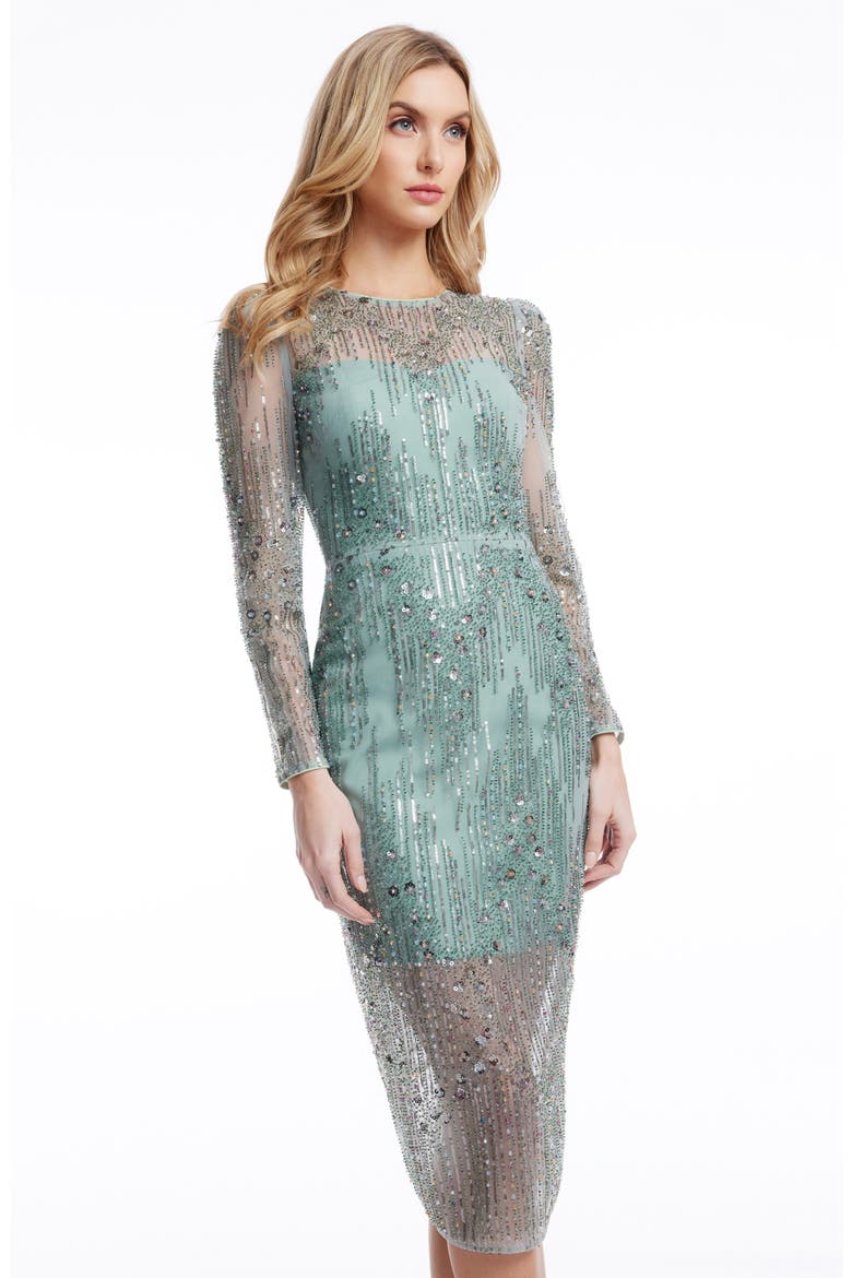 Sophia Bead & Sequin Long Sleeve Cocktail Midi Dress, Alternate, color, SAGE MULTI