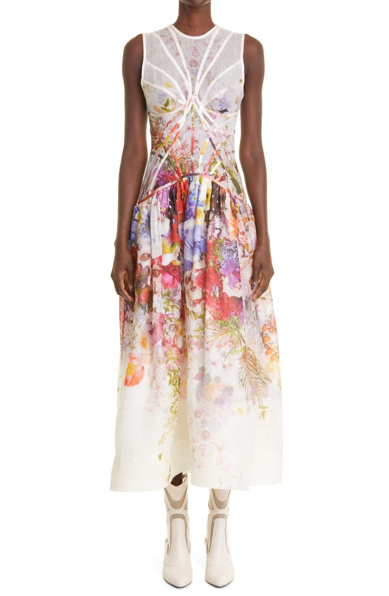 Zimmermann Prima Floral Paneled Midi Dress, Main, color, 