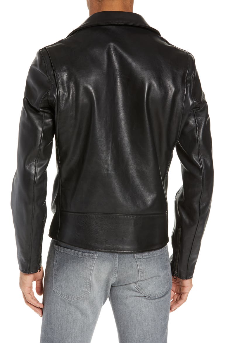 Waxy Cowhide Leather Moto Jacket, Alternate, color, BLACK