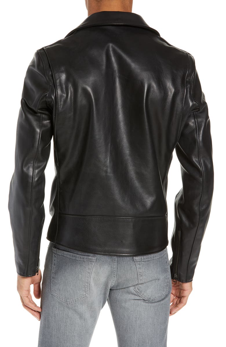 Schott NYC Waxy Cowhide Leather Moto Jacket, Alternate, color, Black