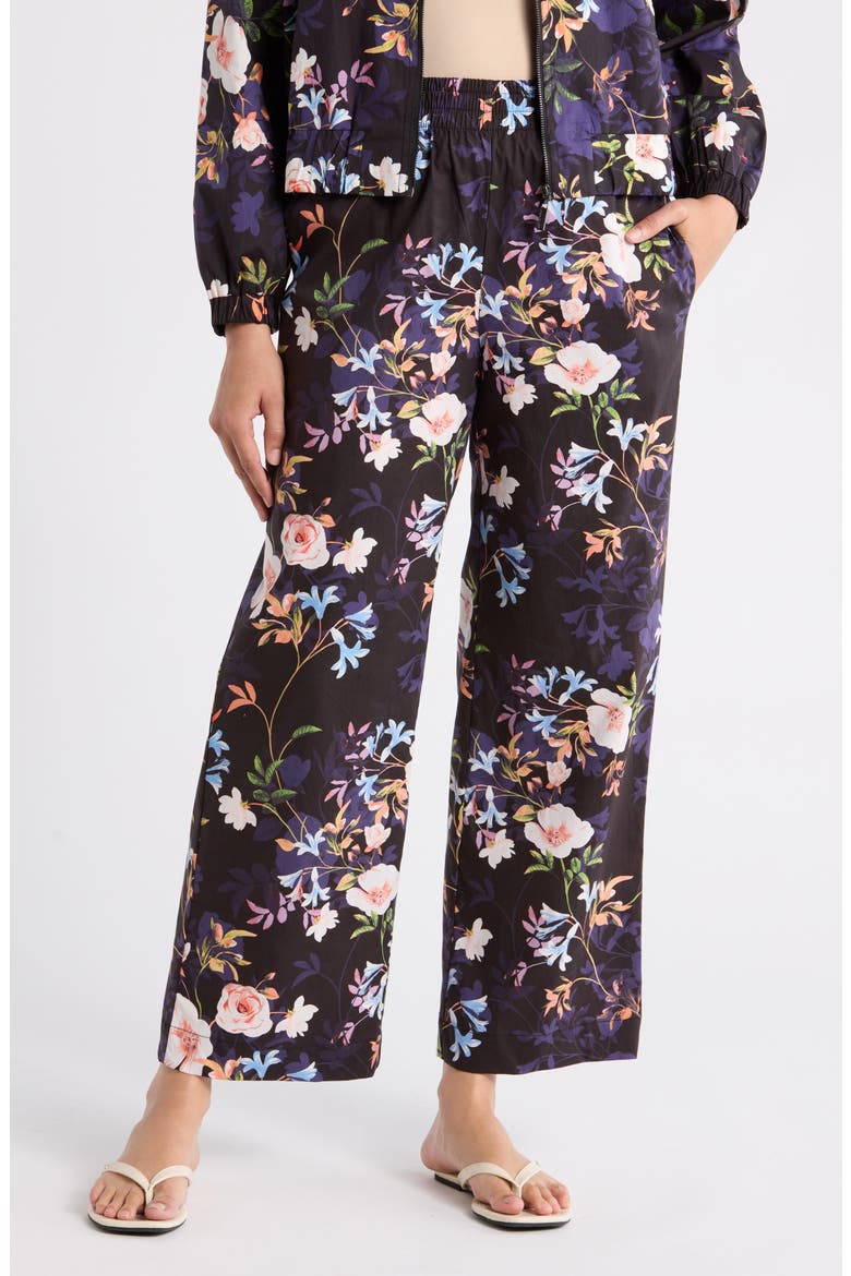 Adley Floral Stretch Cotton Pull-On Pants, Main, color, SPRING BLACK PRINT