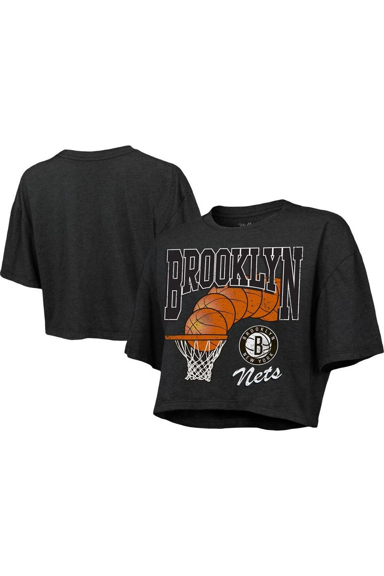 Women's Majestic Threads Charcoal Brooklyn Nets Bank Shot Cropped T-Shirt, Main, color, Charcoal