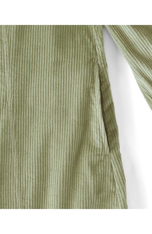 Lands' End Plus Size Wide Wale Cord Popover Long Sleeve Shirt Dress In Green