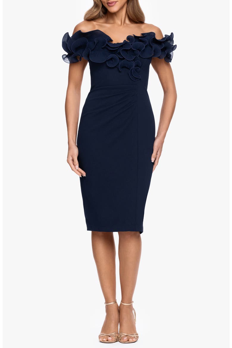 Wire Trim Off the Shoulder Sheath Dress, Main, color, NAVY