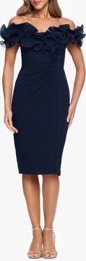 Xscape Evenings Wire Trim Off the Shoulder Sheath Dress