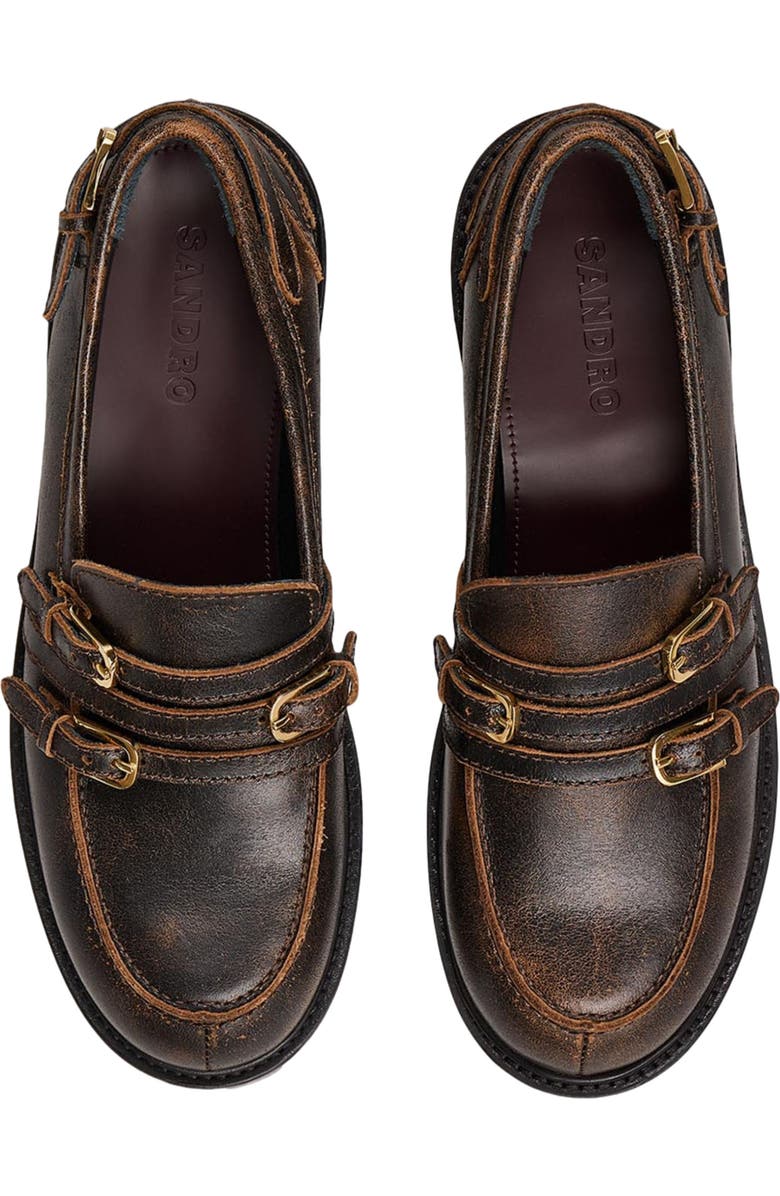 SANDRO Distressed leather loafers, Alternate, color,