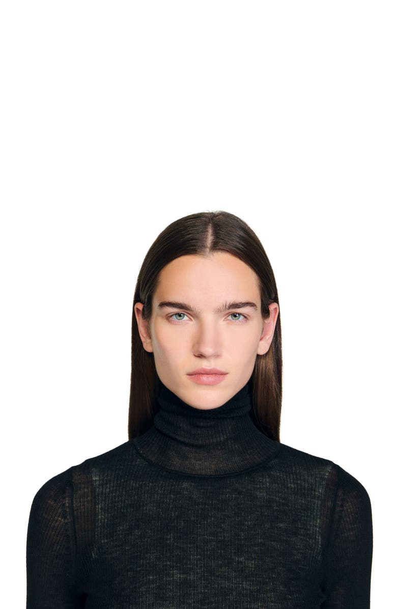 SANDRO Layered turtleneck sweater, Alternate, color, Black