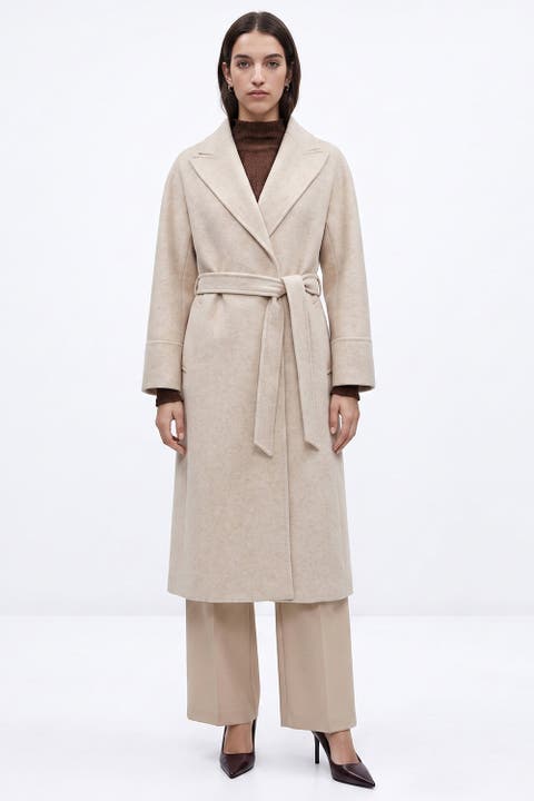 Raglan Sleeve Lined Coat With Belted Waist