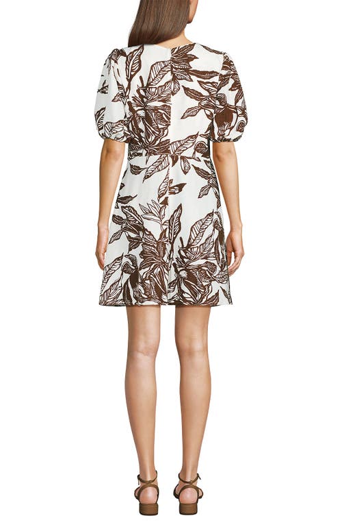 Lands' End Linen Above The Knee Puff Sleeve Dress In Brown