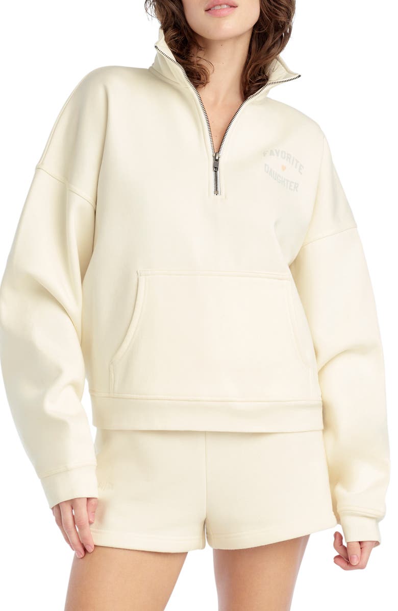 Favorite Daughter Hal Half Zip Sweatshirt, Main, color, Gardenia/ Light Sage