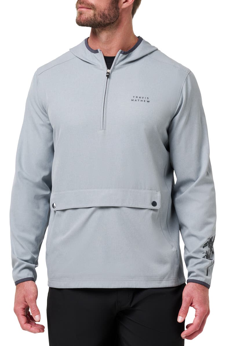 TravisMathew Out of Pocket Quarter Zip Hoodie, Main, color, Heather Light Grey