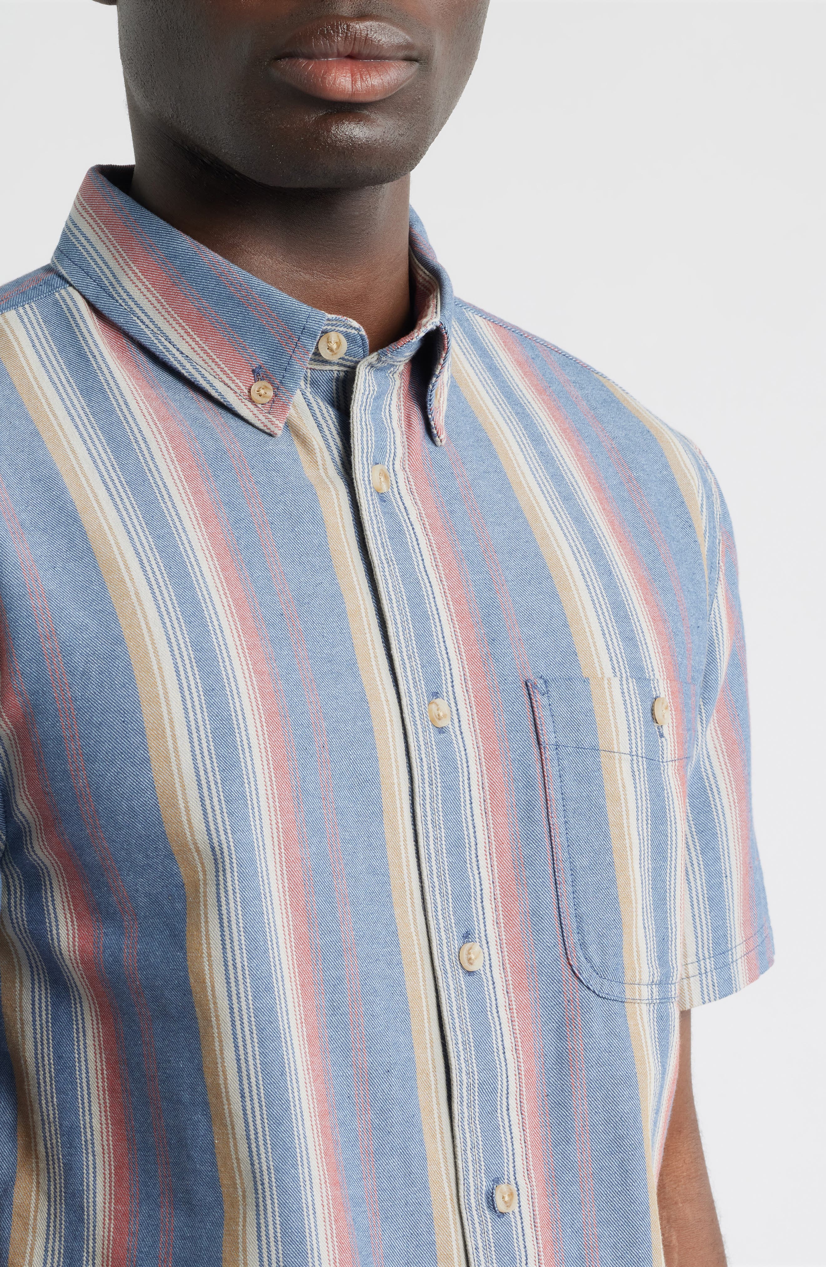 Bayside Stripe Short Sleeve Cotton Button-Down Shirt - image 2