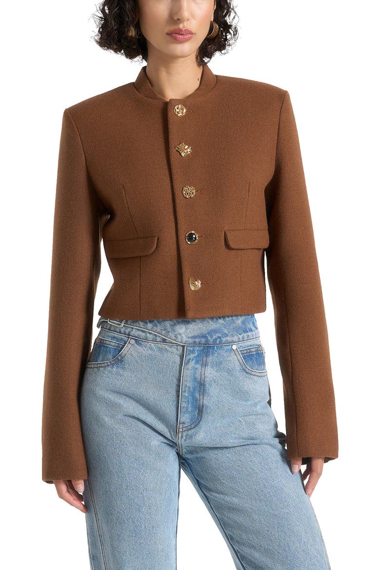 Evana Structured Wool Jacket With Mixed Buttons, Alternate, color, Rust
