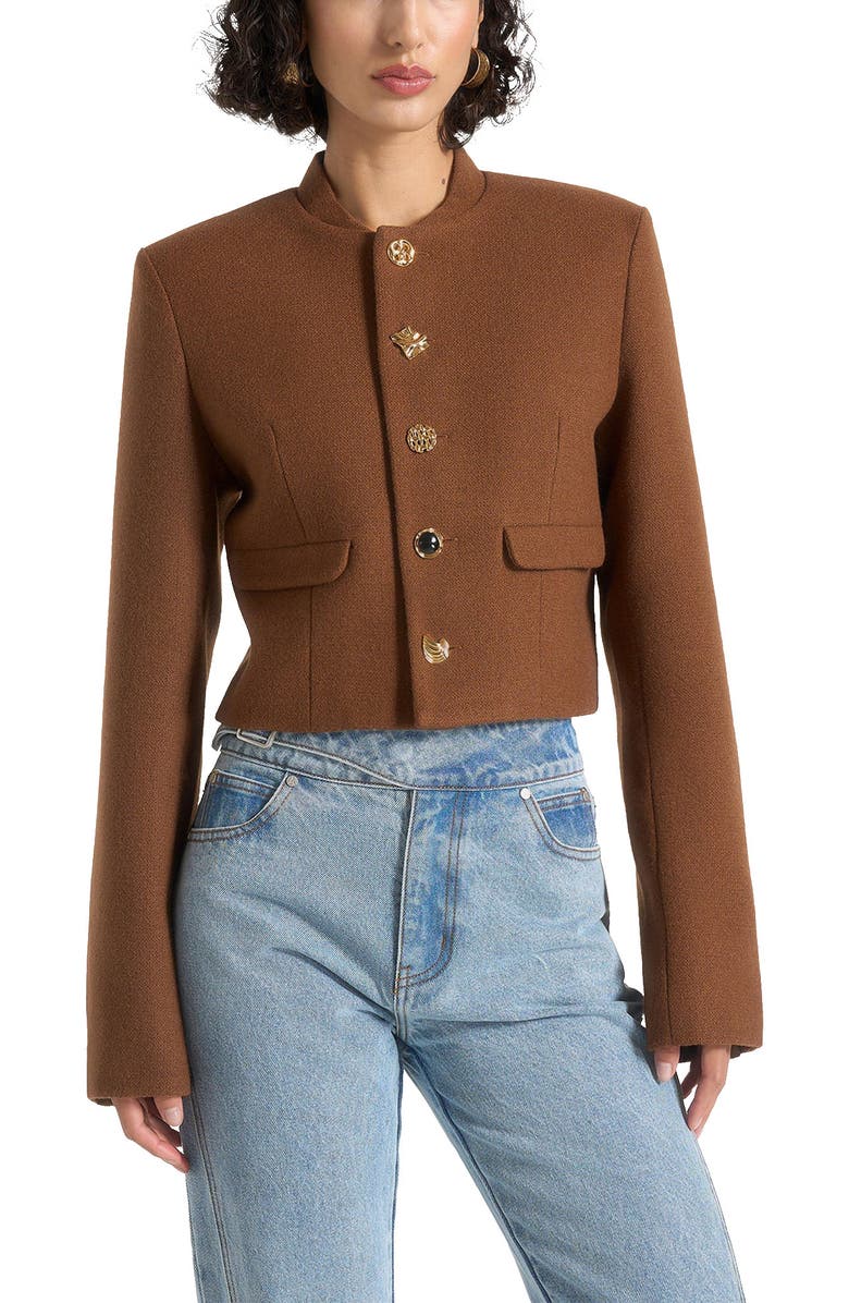 Manière De Voir Evana Structured Wool Jacket With Mixed Buttons, Alternate, color, Rust