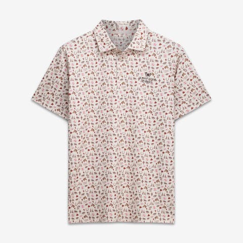 Men's Barstool Golf Cream Kentucky Derby Roses Printed Polo