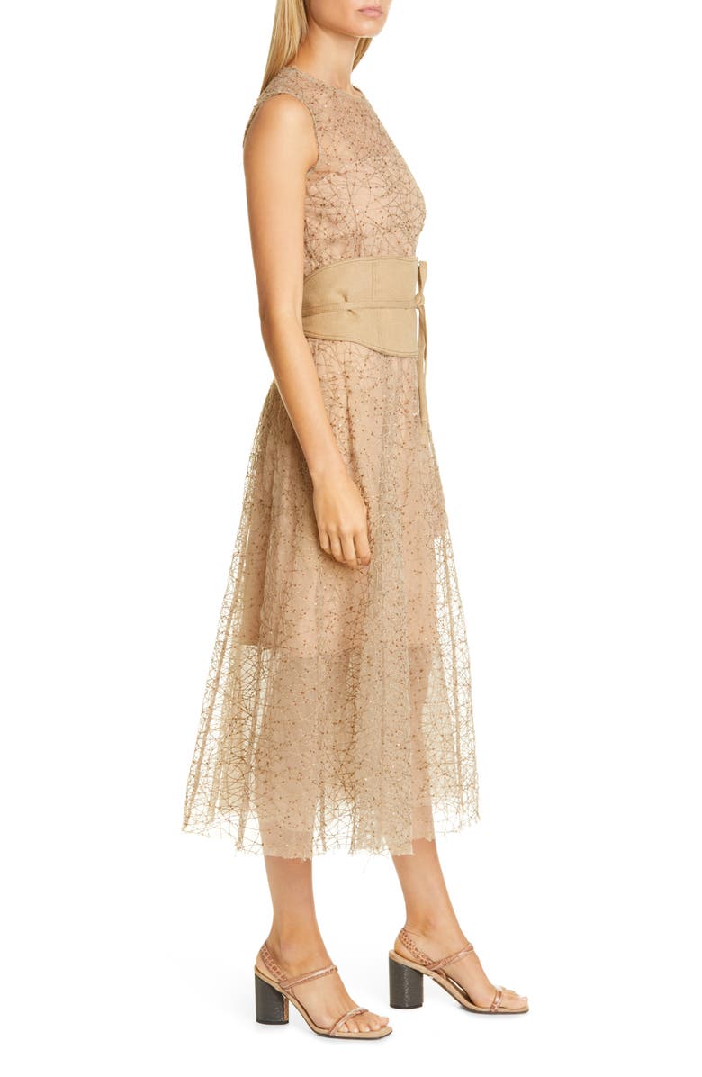 Brunello Cucinelli Sequin Tulle Midi Dress, Alternate, color,