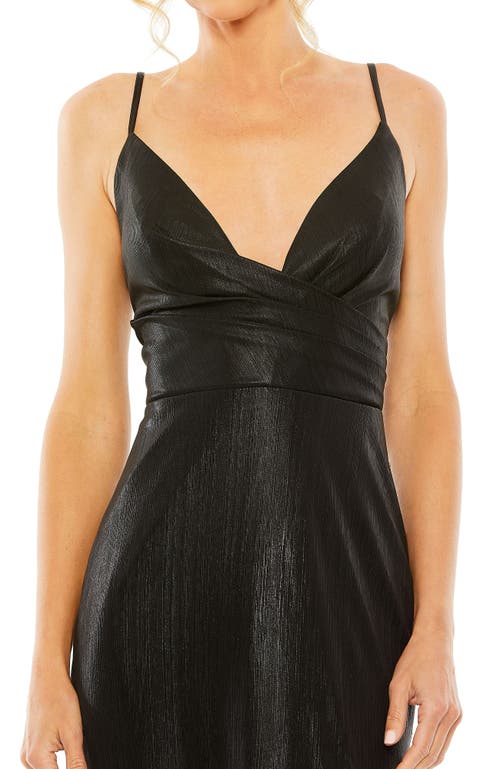 Mac Duggal Metallic Faux Wrap Spaghetti Strap Gown