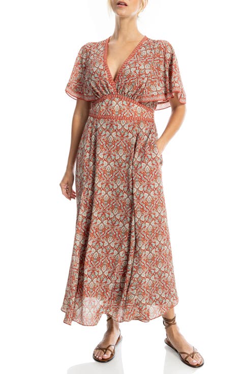 Flutter Sleeve Empire Waist Maxi Dress