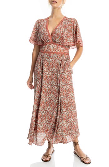 Max Studio Flutter Sleeve Empire Waist Maxi Dress