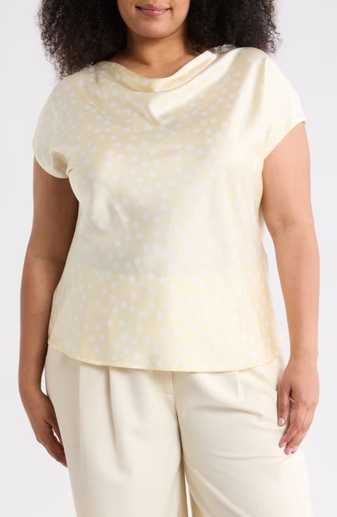Cowl Neck Cap Sleeve Satin Top (Plus)