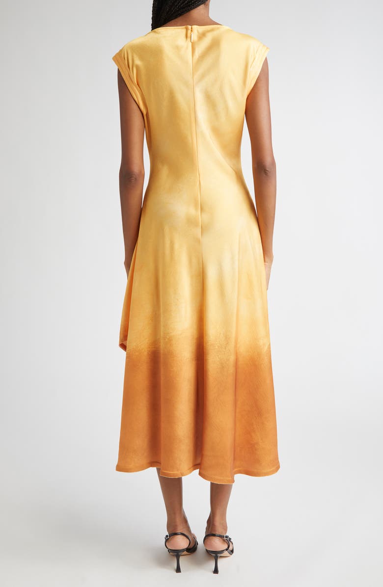 Jason Wu Collection Smudged Canvas Print Asymmetric Hem Midi Dress, Alternate, color, Marigold / Saddle