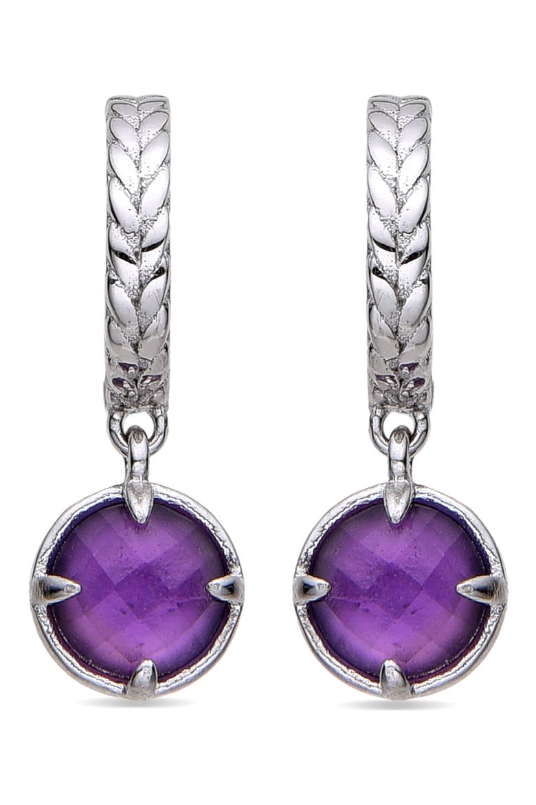 Stone Huggie Hoop Earrings, Alternate, color, SILVER