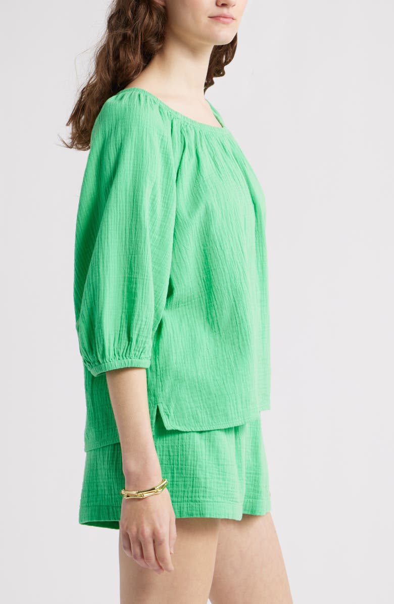 Caslon<sup>®</sup> Gathered Elbow Sleeve Gauze Top, Alternate, color, Green Celtic