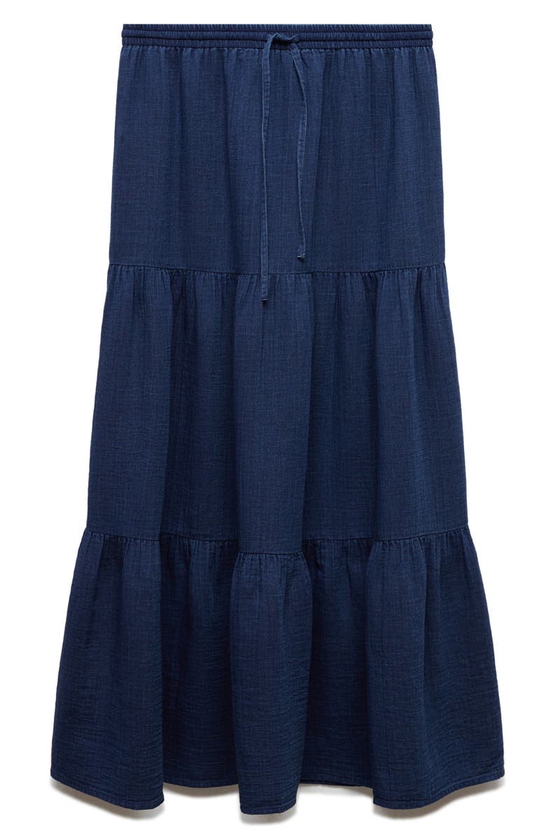 MANGO Indie Tiered Cotton Denim Maxi Skirt, Alternate, color,