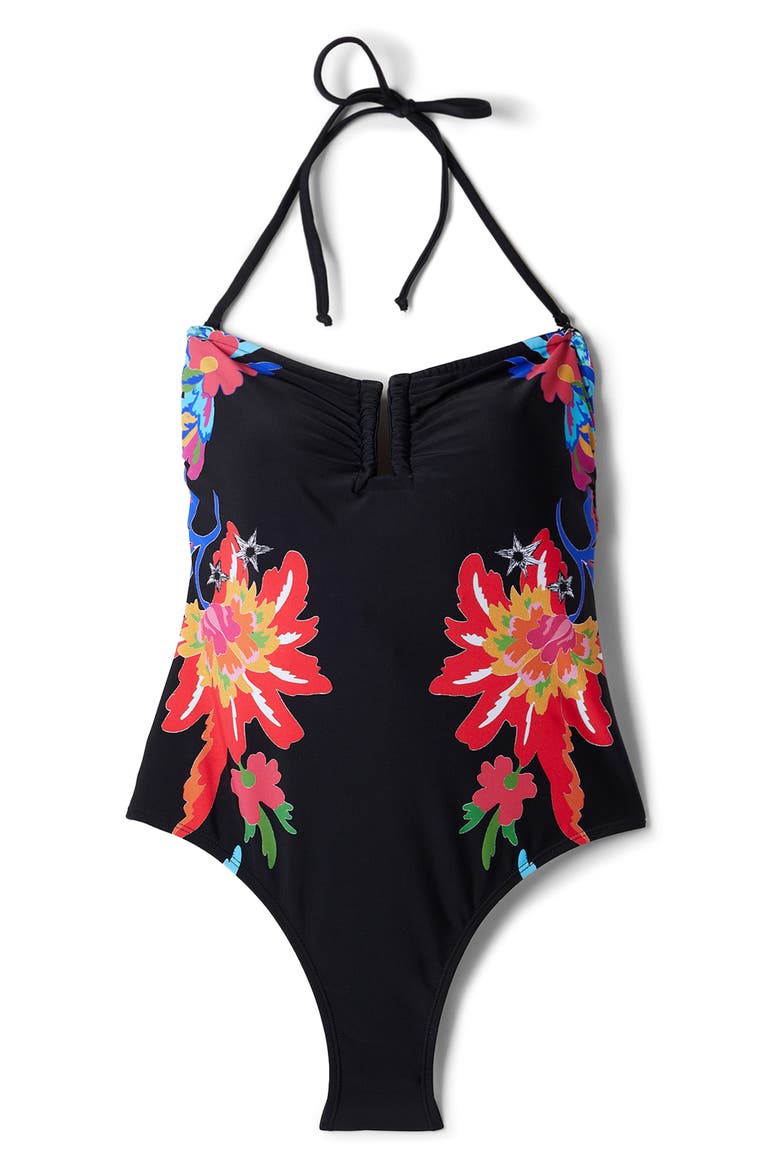 Swim Happy Bandeau One-Piece Swimsuit, Alternate, color, BLACK