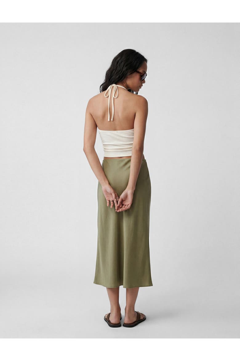 Elastic Waist Satin Midi Skirt, Main, color, SAGE