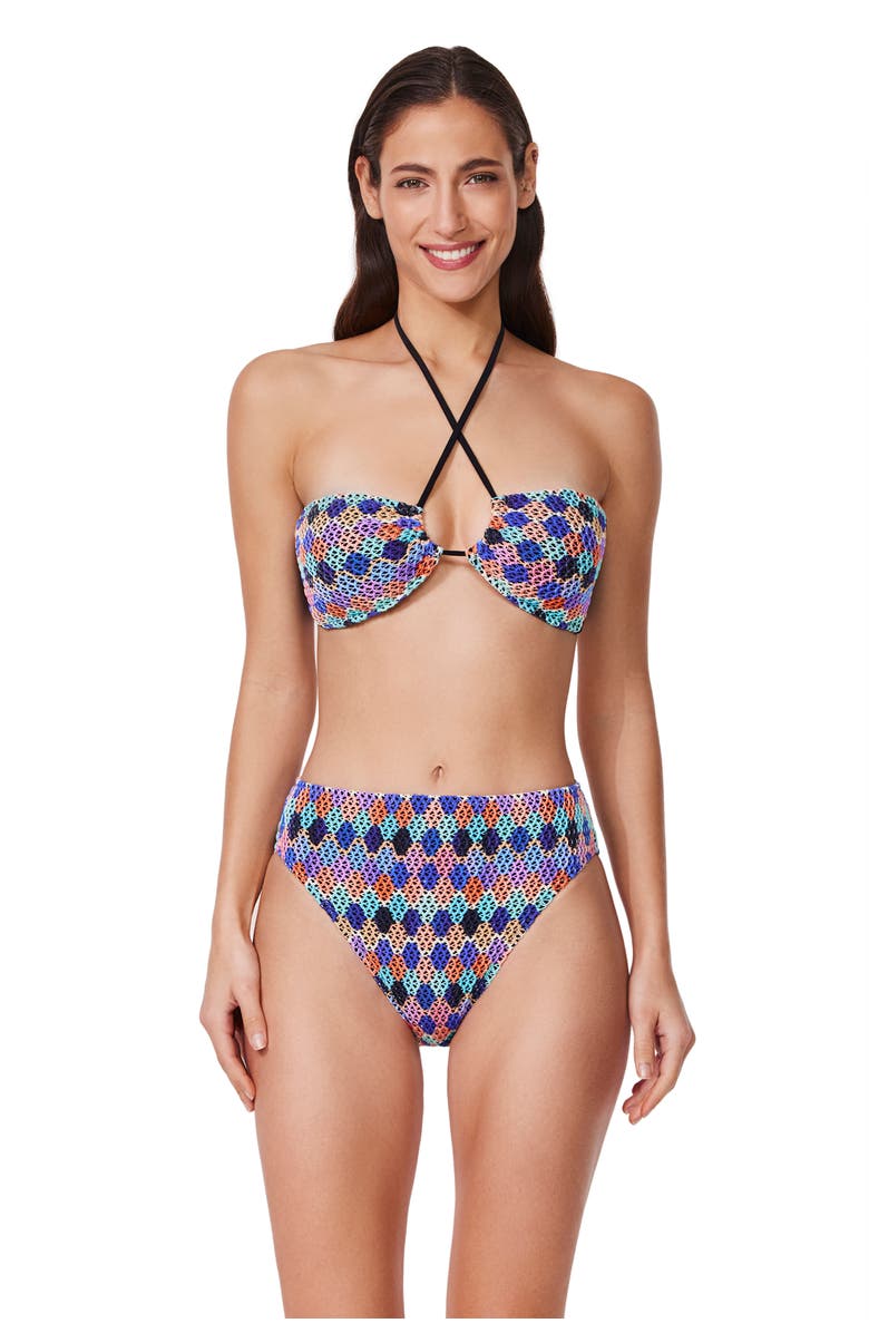 Profile by Gottex Retro Riviera Bandeau Halter Netted Crochet Bikini Top, Main, color, Multi