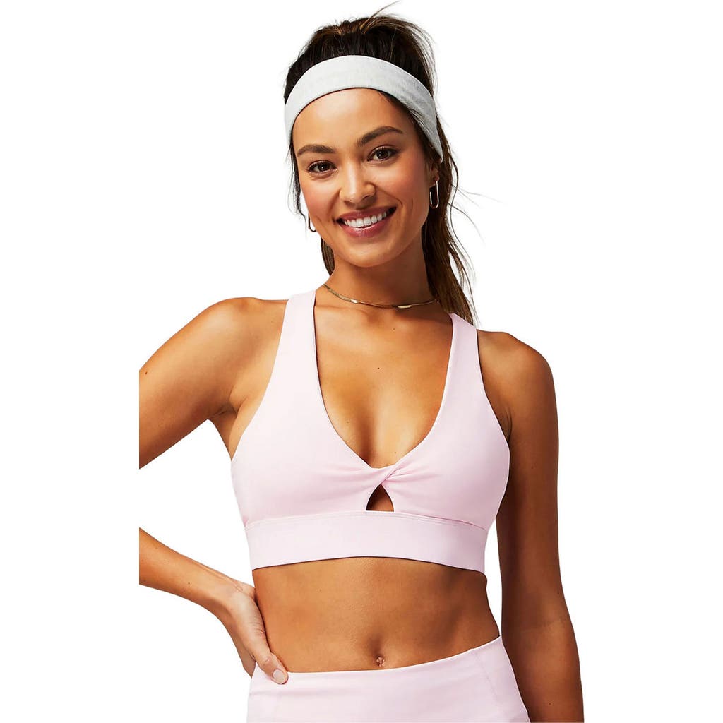 Fabletics Oasis Twist Medium Impact Sports Bra In Soft Pink