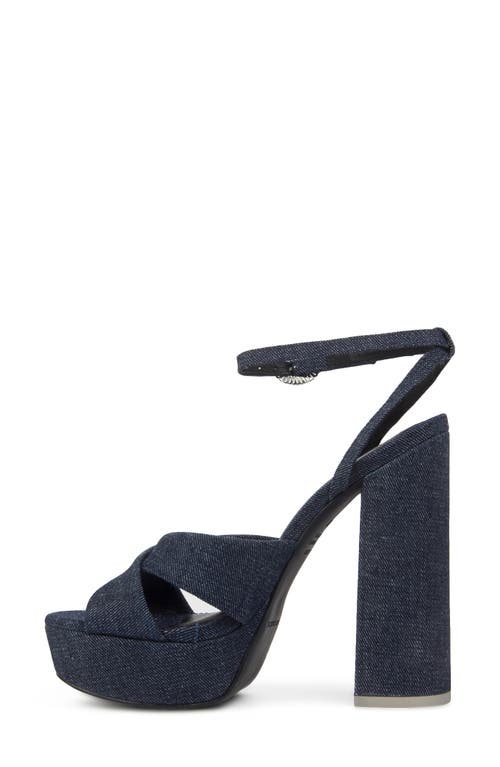 Black Suede Studio Hannah Ankle Strap Platform Sandal In Dark Denim