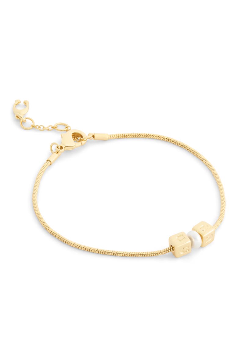 Cube Imitation Pearl Flex Bracelet, Main, color, PEARL/ GOLD