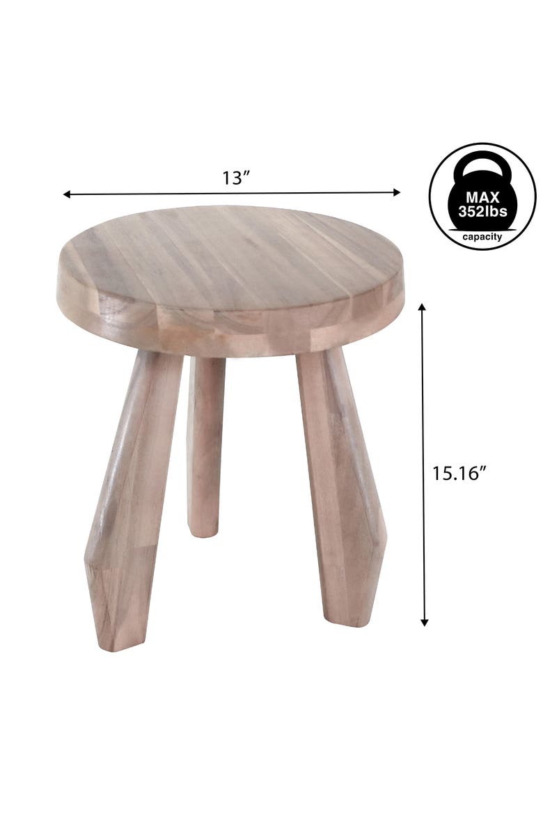 Terra Rustic Solid Acacia Wood Accent Stool, Small Indoor Outdoor Round Seat, Side Table and Plant Stand for Patio, Living Room, Alternate, color, Light Wood