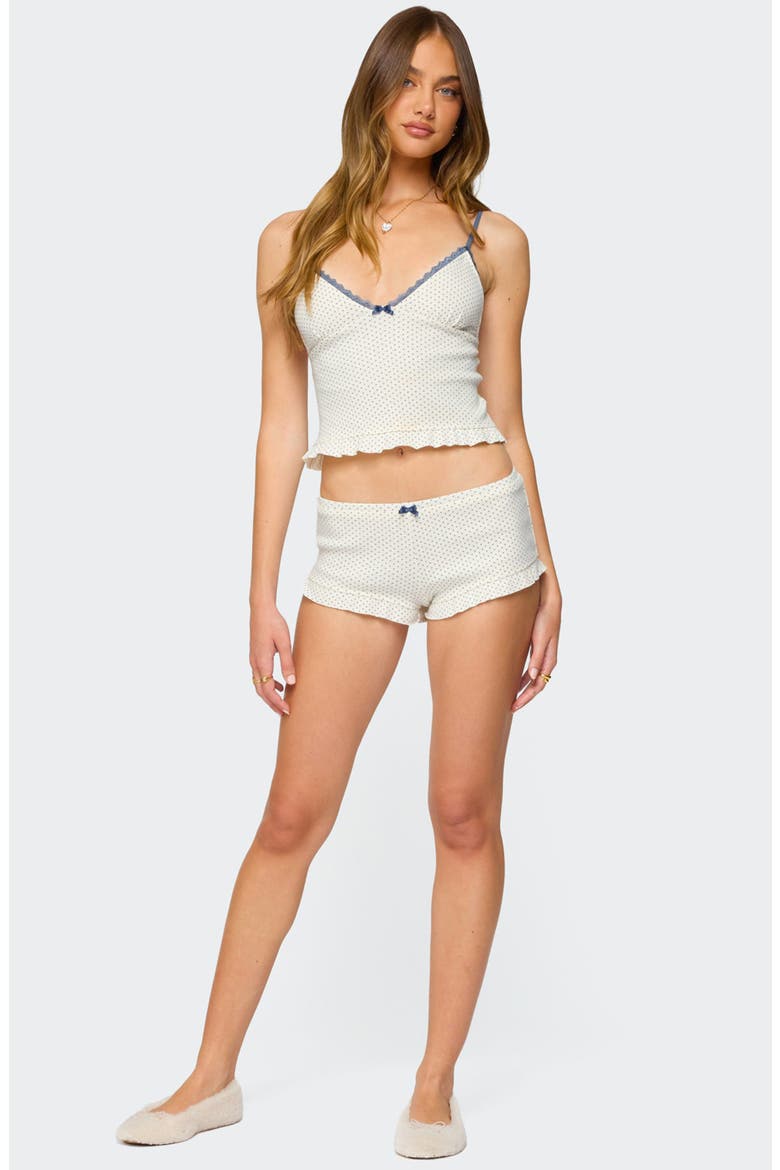 Avalon Dotted Ruffle Cotton Pointelle Microshorts, Alternate, color, WHITE